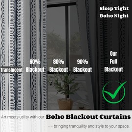 BOHOMOCASA Luxury Boho Blackout Curtains – Elegant Design for 100% Blackout, Thermal Insulated, 2 Panels (Boho Minimalist, W52×L84)