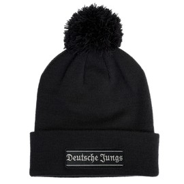 No Face No Name Winter Hat German Boys in Black with Bobble I Unisex I Embroidered Patch for Changing I Bobble Hat Beanie Knitted Hat, black