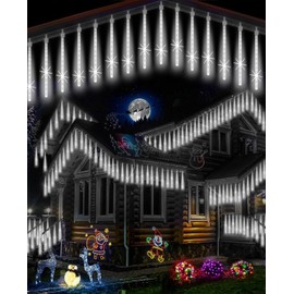 EAGWELL Christmas Lights Outdoor 12 Inch 10 Tubes Meteor Shower Light LED Falling Rain Drop Lights Icicle Snow Cascading Xmas String Decor for Tree Wedding Party Garden Decoration,Shine White