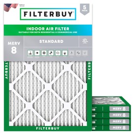 Filterbuy 14x20x1 Air Filter MERV 8 Dust Defense (5-Pack), Pleated HVAC AC Furnace Air Filters Replacement (Actual Size: 13.50 x 19.50 x 0.75 Inches)