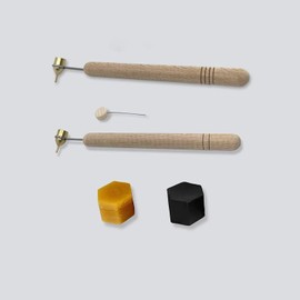 Set of 2 Kistka, Easter Egg Art Decorating Writing Wax Pens Size #2 & #4+ Black and Clear Wax Cakes + Cleaning Wire