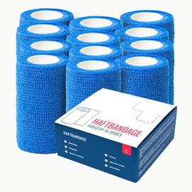 TK-Sports Haftbandage (12/6 Rollen) - Selbstklebender Verband in versch. Farben (10cm breit), Fixierbinde Selbshaftend, Wundverband, Bandagen für Pferd & Hund (12 Stück, Blau)