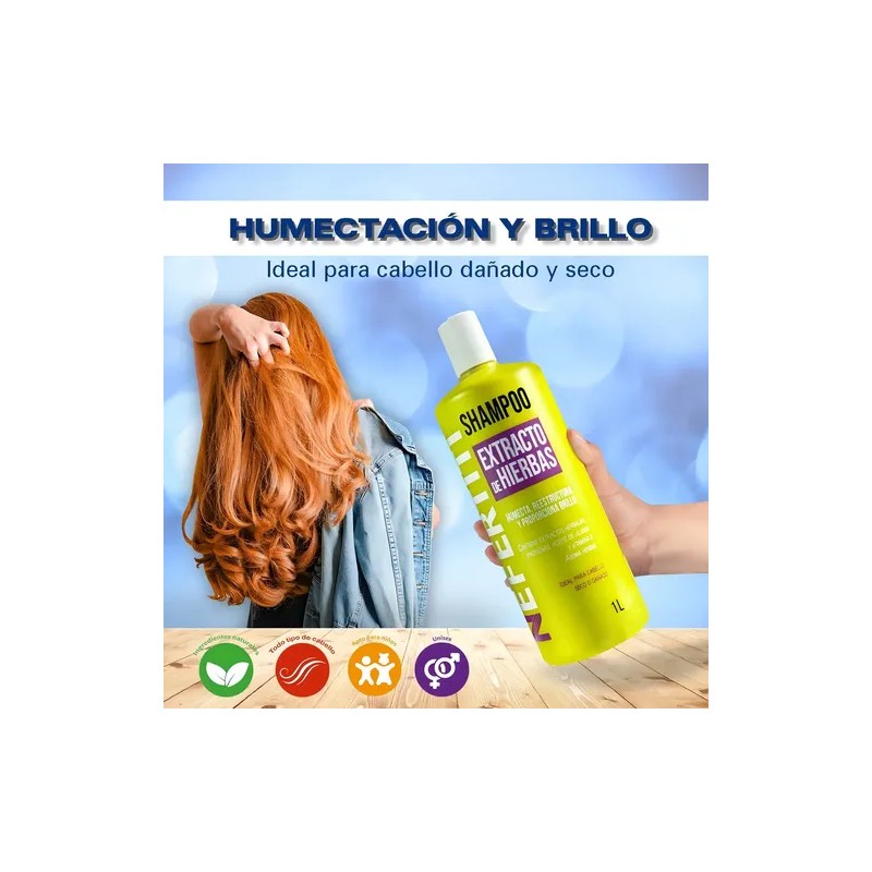 Shampoo Hierbas Reparador Para Cabello Dañado Nefertiti 1lt