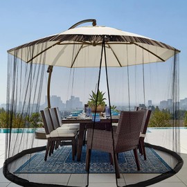 DOOSARG Umbrella Mosquito Netting, Square 10x10 Mosquito Netting for Patio Umbrellas, with Adjustable Rope and Double Zipper Door, Mosquito Netting for 10-13ft Patio Cantilever Umbrella(Black)