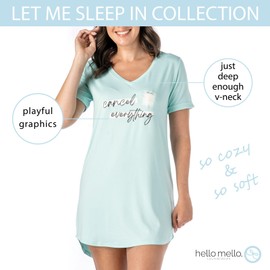 Hello Mello Let me Sleep V-Neck Women’s Lounge Top Soft Lightweight Pajama Shirt Short Sleeves - Cancel Everything, Large/X-Large