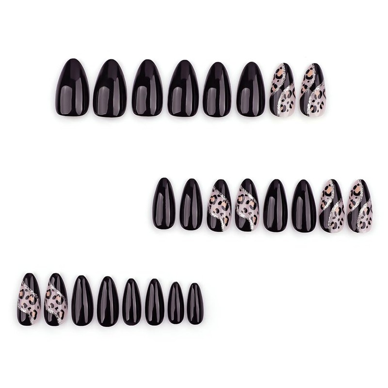 RikView Almond Press on Nails Medium Acrylic Nails Black Nails