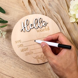 JIEYAO 3Pcs Newborn Announcement Sign, Gender Reveal Wooden Signs It's a Boy Girl & Hello World Baby Announcement for Nursery Decor Hospital Birth Photography Prop Boho Newborn Keepsake(Multicolor)