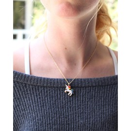 ALRNBY Gold Unicorn Necklace for Women Dainty Rainbow Unicorn Pendant Necklace Trendy Jewelry Gift Christmas Best Friend Granddaughter (White)