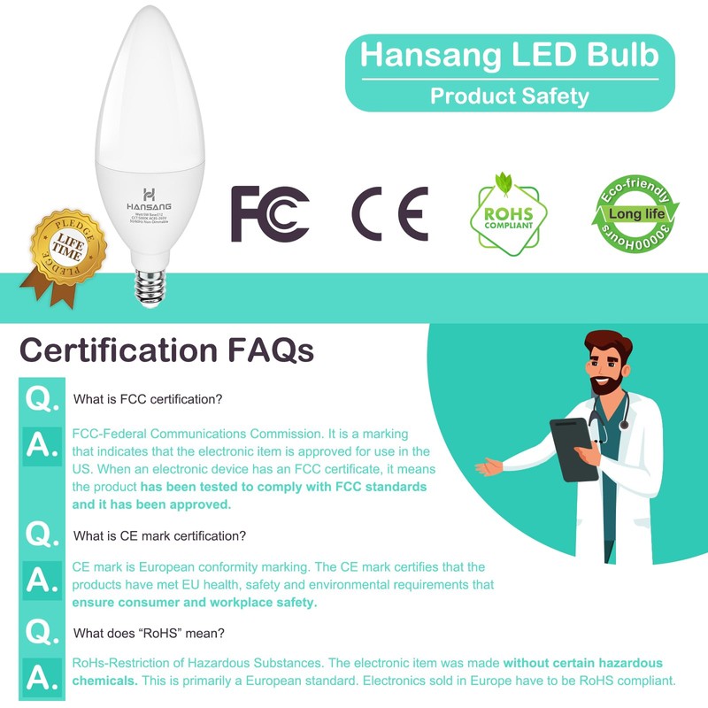 hansang E12 LED Light Bulbs 5000K Bright Daylight, 60W Type