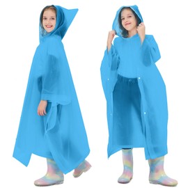 TUNCHMO 2 Pack Kids Rain Ponchos Reusable EVA Ponchos, Waterproof Jacket for Boys and Girls, Perfect for Camping School-Blue