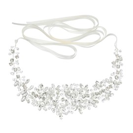 Fenical Rhinestone Bridal Belt Crystal Sash Belt for Wedding Letters Bridesmaid Accessories, silver