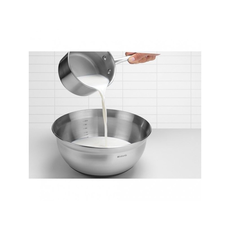 Brabantia 363863 Rührschüssel, Edelstahl mit hitzebeständigem Silikonboden 3.0 Liter
