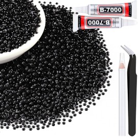 10000Pcs 2mm Resin Jelly Rhinestones with 2Pcs 10ml B7000 Jewelry Glue for Crafting, Black Flatback Gems, Bedazzling Crystal Bulk for DIY Crafts Clothing Tumblers Shoes Nail Art Fabric