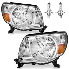 ROADEAL Headlights W/Bulbs for 2005 2006 2007 2008 2009 2010 2011 Toyota Tacoma Halogen Headlamp Replacement Driver & Passenger Side