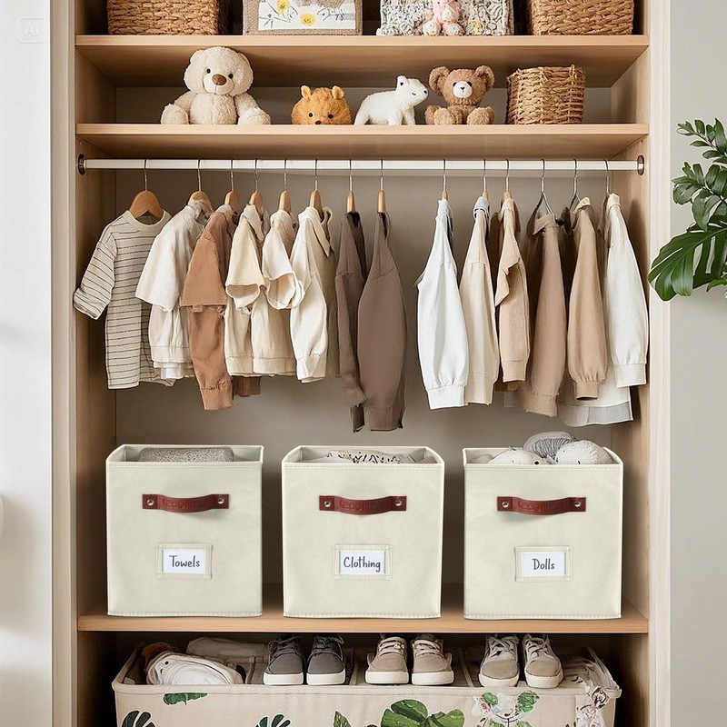 DECOMOMO Storage Bins, Cube Storage Bin with Labels, Fabric Storage