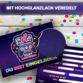 Edition Colibri 10 Invitation Cards Children's Birthday Gaming, Gamer Party Invitation, Video Games, Game Controller, Game Evening, Invitation for Birthday