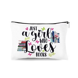 Book Lovers Gifts Makeup Bag Bookworm Bookish Women Christmas Birthday Gifts for Reader Book Lover Girls Inspirational Gift Librarians Just a Girl Who Loves Books Cosmetic Bags