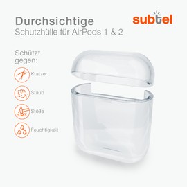 subtel® Durchsichtige Schutzhülle kompatibel mit AirPods + kompatibel mit AirPods 2 Hülle - Crystal Clear Ladeschale Case: Transparent, klarsichtig - Airpod Tasche Ladecase Cover Etui Airpodscase