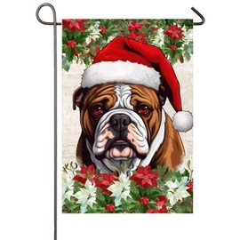 Christmas Dog Garden Flag English Bulldog with Santa Hat Yard Flag 12x18 Inch Double Sided for Outside Xmas Winter Holiday Decorations Banner Front Porch Yard Lawn Decor