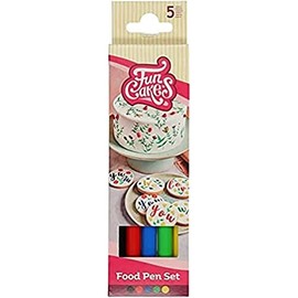 FunCakes Food Pen Primary Set: Black-Red-Blue-Green-Yellow, Writer, 100% Edible Ink, Flexible Tip for thick and thin lines.Great for personalizing your treats with Messages, Quick drying time, Set/5