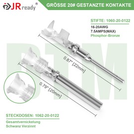 JRready ST6256 German DTM Pin & Socket Punched Contacts Kit 50 Pairs Size 20 Male Pins and Female Sockets Wire Thickness 16-20AWG for HDP20 HD30 DRC DTM DRB Strike and JIFFY SPLICE Series