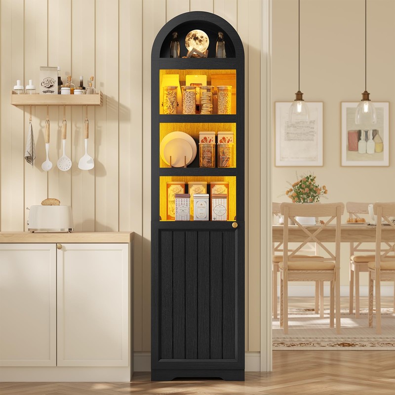 UPOSOJA 72" Tall Arched Narrow Bathroom Storage Cabinet with Lights,