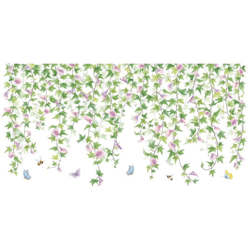 2 PCS Morning Glories Vine Wall Decals Purple Flowers Wall