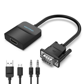 VENTION VGA to HDMI Adapter, Uni-Directional Gold-Plated VGA(Source) to HDMI(Display) Converter (Male to Female) with 0.5FT Audio Cable from PC, Monitor