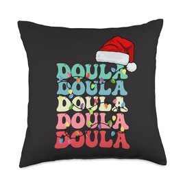Xmas Postpartum Midwife Gifts Funny Retro Groovy Birth Christmas Doulas Newborn Labor Coach Childbirth Throw Pillow, 18x18, Multicolor