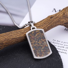 Lauren-Spencer Gemstone Dog Tag Necklace for Men Stainless Steel Engraved Blue Sodalite Turquoise Tumbled Chips Stone Dog Tags Pendant Necklace for Men Women Boyfriend Jewelry Gift (Tiger's Eye)