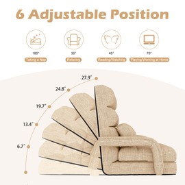 DHMAKER Folding Floor Chair, Floor Gaming Chair with Back Support, 6 Adjustable Positions Chaise Lounger Chair Indoor, Breathable Fabric Floor Lazy Sofa Chair Bed for Living Room, Bedroom, Office