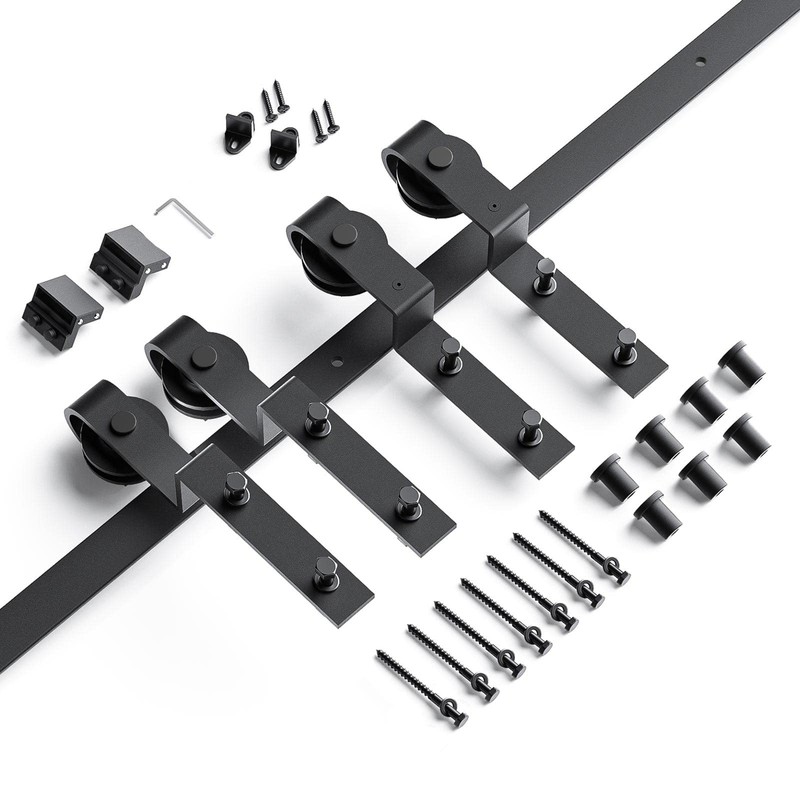 EaseLife 9 FT Bypass Double Sliding Barn Door Hardware Kit,Single