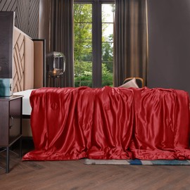 THXSILK Fluffy Silk Cuddly Blanket - High-Quality Blanket Indoor and Outdoor Use 100% Silk, Super Soft Silk Blanket as Sofa Throw, Bedspread or Living Room Blanket - 135 x 180 cm, Red