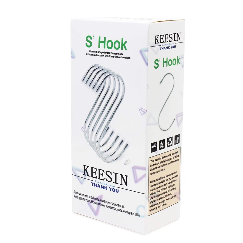 KEESIN 15 Pack S Shaped Hanging Hook Stainless Steel Hanger