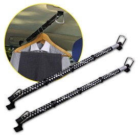 Zento Deals 2 Pack of Heavy Duty Expandable Clothes Bars Car Hangers Rod- Convenient Classic Black Combines with Strong Metal and Rubber Grips and Rings