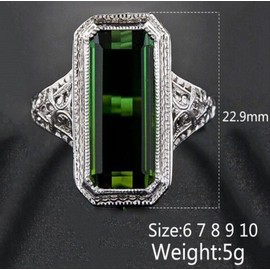 Vintage Emerald Large Square Ring Cocktail Rings Simulated Green Emerald Cut Gem Cubic Zirconia Anniversary Promise Ring CZ Eternity Engagement Wedding Band Ring Men's and Women's Band Ring (6)