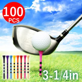 Japard Striped Wooden Golf Tees with Colors, 3 1/4 Inch, 100 Count, Colorful Wood Bamboo Durable, Gifts for Men Women Black Purple Blue Yellow Pink Red Orange Wood 8 Colors Mix (3-1/4) (8 Colors)