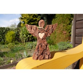 Thankgoods Bark Angel with Heart - Natural Angel Decoration Made of Deciduous and Coniferous Wood 12cm