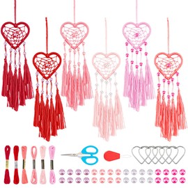 INFUNLY 6 Sets Small Dream Catcher Kit Heart Shaped Dreamcatcher Kit Valentine's Day Dream Catcher Kit for Adults DIY Dream Catcher Kit Boho for Bag Pendant Car Interior Backpack Charm