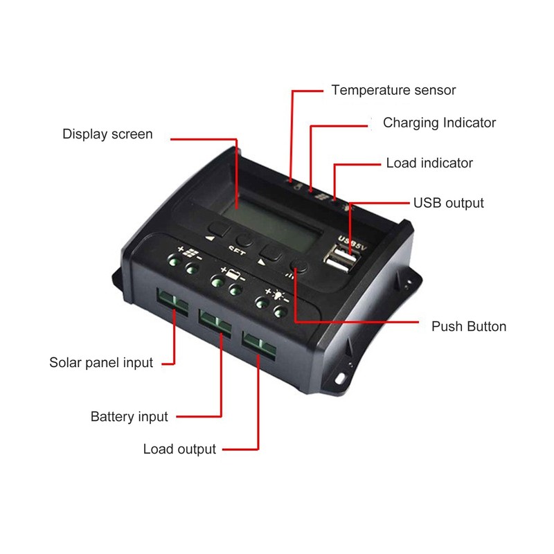 Solar Panel Controller 3 Stage PWM Charging Intelligent Microcontroller ABS