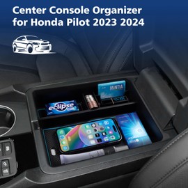FIILINES Center Console Organizer for Honda Pilot 2023-2025/Ridgeline 2024-2025/Passport 2024-2026, Armrest Storage Box ABS Insert Container Pilot Accessories Black