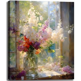 weiyiart Colorful Floral Bathroom Wall Art, Watercolor Flower Canvas Wall Decor, Farmhouse Nature Aesthetic Botanical picture Print Modern Printing Artwork for Office Living Room Girls Bedroom 16X24