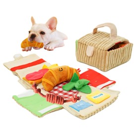 BLUE STARZ 13923 Dog Toy, Sound, Plush Picnic Box, Educational Nosework, Snack Search, Preventing Eating, Stress Relief, Small Dogs (Picic Box)