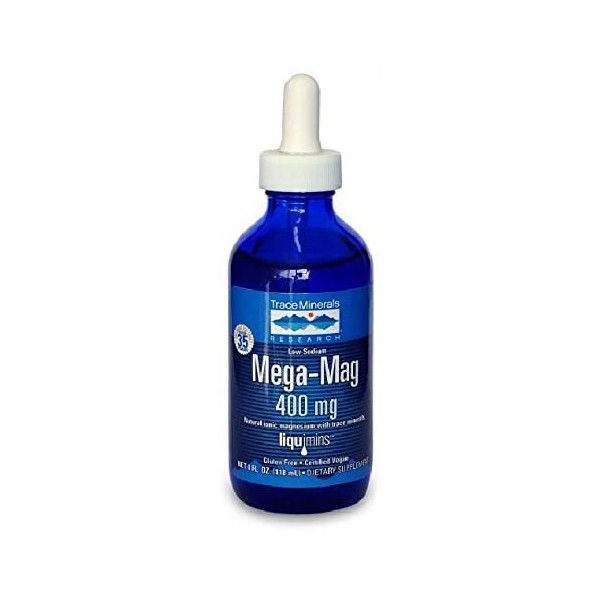 Trace Minerals Research Mega-Mag Liquid Magnesium Drops, 4 ounce, 3 PACK
