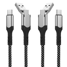 Digital Ant Type-C to USB-C & USB-A Cable, PD 60W 2-in-1 Fast Charging Cable, Nylon Braid Cord Supports PD and QC3.0, 5FT, 2-Pack