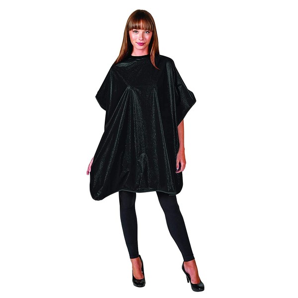Betty Dain Hair Stylist Shampoo Cape, Waterproof and Stain Resistant Vinyl, Soft Nylon Neckband, Classic Black Color Design, Touch-and-close Fastener, 36 x 54 inches, Black
