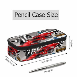 Xuwenz Racing Car Pencil Holder Bag Flames Cool Red Gray Pencil Case College Office School for Teens Boy Girl