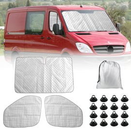 Thermal Mat Driver's Cab Interior for Mercedes Sprinter 2006-2019, Pack of 3, Waterproof, UV-Proof Sun Protection, Car Windscreen Winter Against Snow, Windscreen Cover with Black Back, 98% Blackout