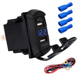 EATBALE 4.8A Dual USB Rocker Switch Style Charger, DC12/24V USB Charger Socket Blue Voltmeter for Boats, ATV, RZR 900, RZR 1000, Ranger, Mobile Home, Golf Cart, UTV