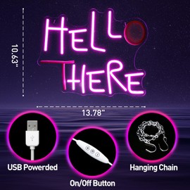 Hello There Neon Sign for Wall Decor, Dimmable Hell Here Catwoman Neon Signs 13.78"×10.63", Controllable Lighting Pink Letters Neon Lights Signs for Man Cave Bedroom Bar Pub Decoration